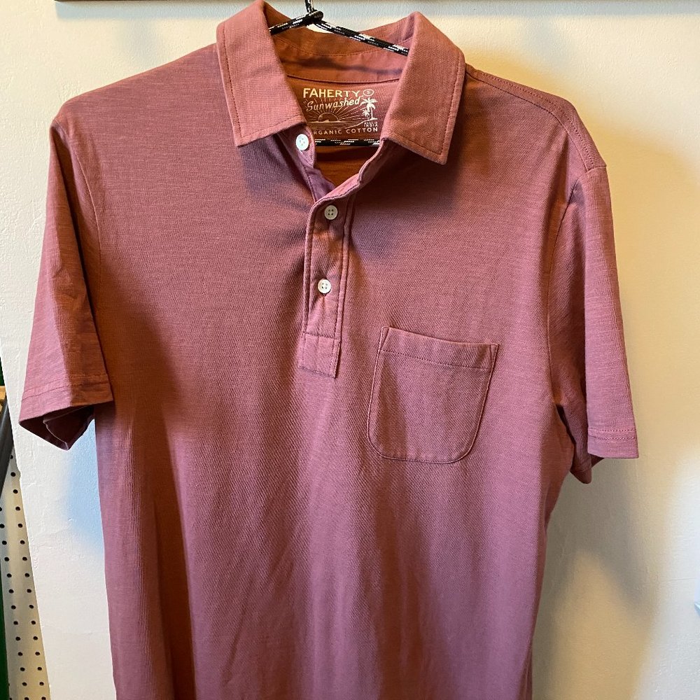 Faherty Sunwashed Organic Cotton Polo Men's Small Burgundy